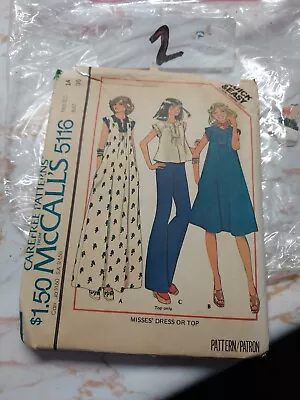 VTG 70s McCALL'S PATTERN 5116 - MISSES YOKED DRESS IN TWO LENGTHS & TOP SZ 14 UC • $20