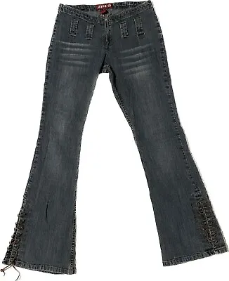 Vintage Zana Di Denim Jeans Low Rise Wide Leg Flare Tie-up Bottom McBling Size 9 • $25