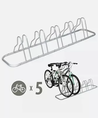 Adjustable Storage Stand For Bicycle Parking Space 5Bike Floor Rack Silver Steel • $39.96