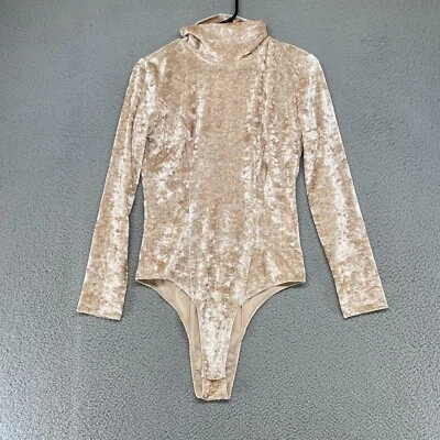 $22.95 • Buy Zara Bodysuit Womens Small Velvet Mock Neck Beige Neutral Long Sleeve Stretch