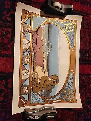 Beautiful Art Nouveau Lithograph Numbered 48/250 Signed Mermaid With Golden Hair • $40