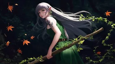 Anime Forest Elven Green Dress Leaves Pointy Ears Playmat Gaming Mat Desk • $36.99