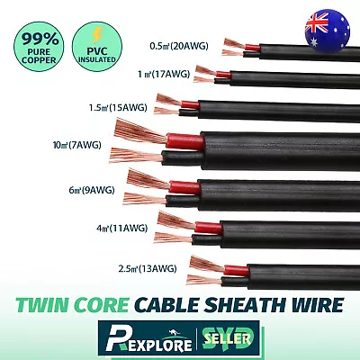 Twin Core Wiring Oxygen Free Cooper Cable Car Solar Speaker Cord Extension Wire • $22.31