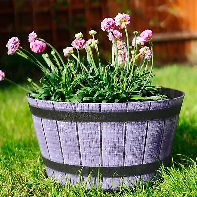 Large Barrel Planter Plant Pot Flower Pots Garden Tub Container Outdoor Plastic  • £44.99