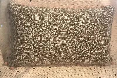 Magnolia Home~Ruby Oblong Throw Pillow~Taupe Medallion Pink Pom Trim~J Gaines • $15