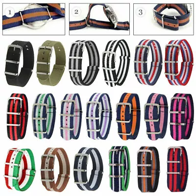 18/20/22mm Classic Nylon Fabric Canvas Wrist Watch Band Strap Sport Buckle • £2.99