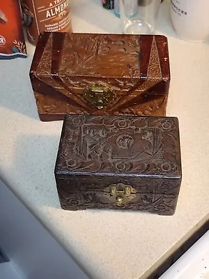 Lot Of  TWO-Wooden Decorative Trinket Boxes -Storage-Jewelry-Treasure Chest • $9.61