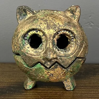 Japanese Vintage Cast Iron Owl Candle Holder Incense Burner Brutalist Style • $81.57