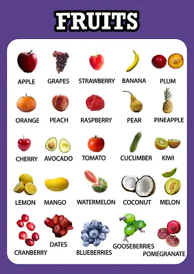 Fruits Educational Pre-school Wall Poster Chart For Kids Learning A3/A4 • £3.99
