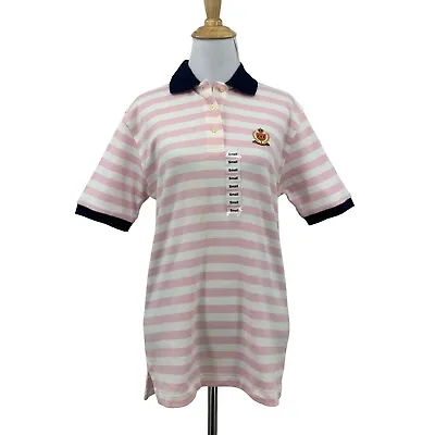 Vintage Charter Club Classics Polo Shirt Women S Small Pink Striped Cotton • $16.95