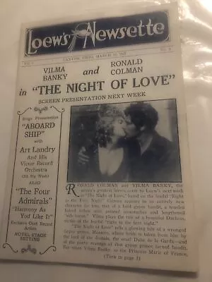 Vintage Loew’s  Newsette Vilma Banky Ronald Colman In The Night If Love  3/13/27 • $6.99