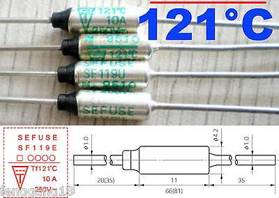 5Pcs Microtemp Thermal Fuse 121°C 121 Degree TF Cutoff SF119E 10A AC 250V New • $1.99