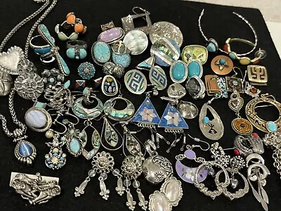 Lot Of  Vtg-mod Silver Tone .925 Turquoise Jewelry Abalone  Alpaca  Taxco • $200