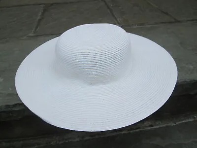 White Sun Hat Wide Brim Straw Cappelli 1957 Church Easter Beach Resort Cruise Nt • $12.99