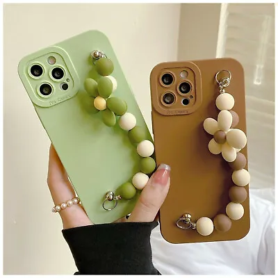 $15.95 • Buy NEW For IPhone 13Pro Max XR Plus 3D Flower Pendant Bead Wrist Chain Phone Case