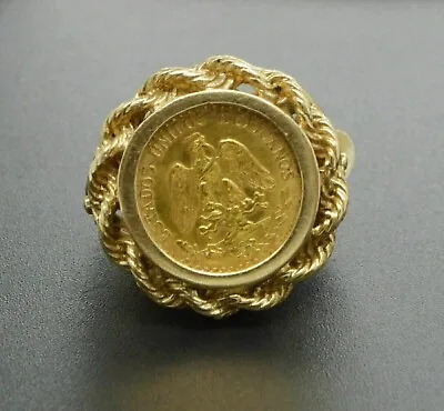 Without Stone MEXICAN DOS PESOS Coin Wedding Men's Ring 14K Yellow Gold Plated • $202.99