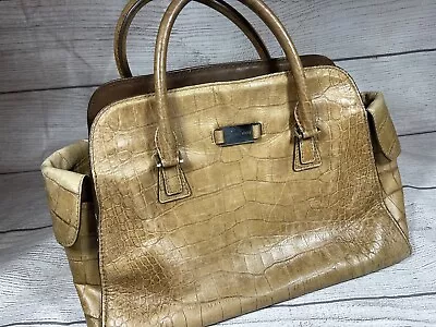 Michael Kors Collection Gia Medium Satchel Brown Croc Leather Tote Handbag EUC • $49