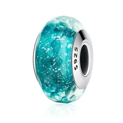 $27.99 • Buy SOLID Sterling Silver Aqua Green Faceted Murano Glass Charm By YOUnique Designs