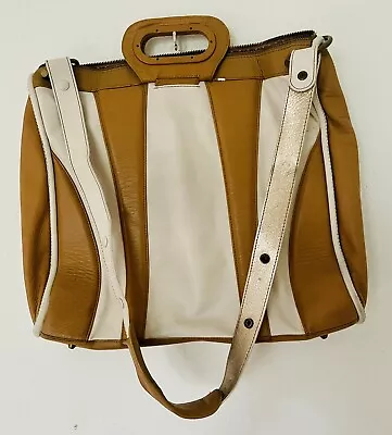 Mimco Large Leather Hand Tote Shoulder Bag Tan & Brown Detachable Strap • $55.05