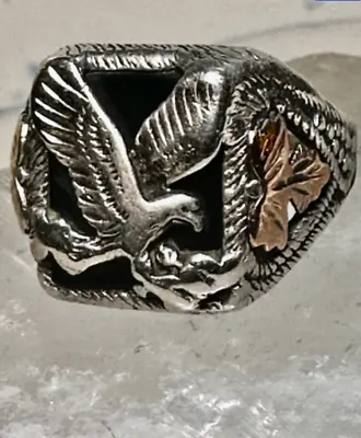 Black Hills Gold Ring Size 1 1.50 Leaves Floral Leaf Band Sterling Silver  Men • $169