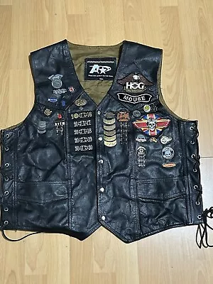 Biker Leather Vest With Patches Size Xxxl 24x25 • £89.99