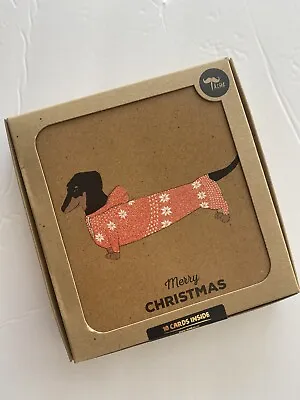 New Dachshund Christmas Cards Box Of 10 Black & Tan Doxie Sweater Embellished • $12.99