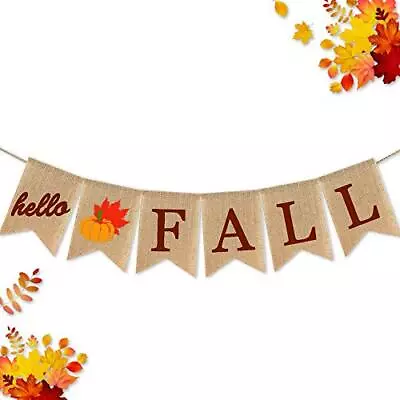 Burlap Hello Fall Banner Pumpkin Autumn Thanksgiving Day Mantel Decoration • $15.87