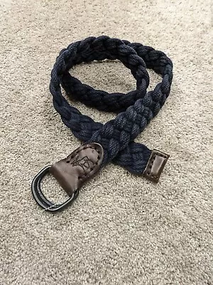 Abercrombie & Fitch Braided Belt Mens 34 In Waist Navy Blue Knit D Ring Leather • $16.97
