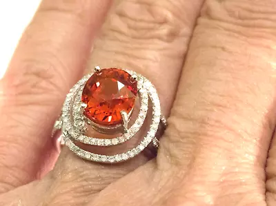 14K LARGE 5.12 CT Certified Mandarin Spessartite Garnet And Diamond Ring VIDEO • $2850