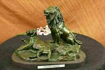 Lion Leo African Safari Jungle Decor Sculpture Bronze Marble Statue  Barye Deal • $249