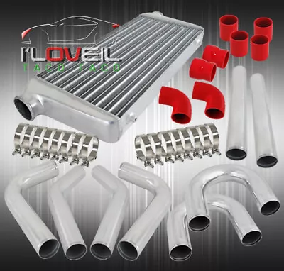 Turbo Intercooler+Silicone Coupler Red+Polished Piping Kit+Stainless Steel Clamp • $244.99