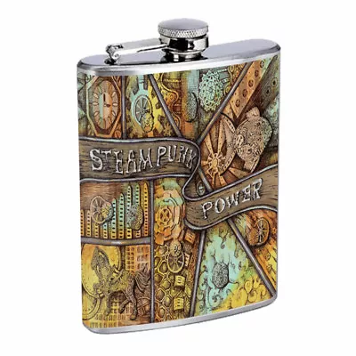 Steampunk Power Em1 Flask 8oz Stainless Steel Hip Drinking Whiskey • $14.95