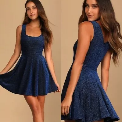 NEW Lulus | Best Date Ever Blue Meatllic Skater Dress • $40