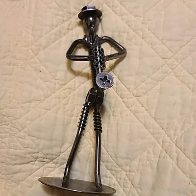 Metal Art Repurposed Nuts & Bolts Figurine Sculpture Steampunk Music Sax Player • $24.99