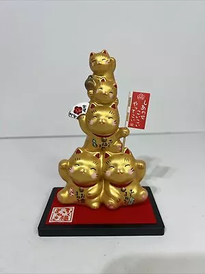 Pottery Maneki Neko Beckoning Lucky Cat 1373 Good Fortune Gold 140mm From JAPAN • $30.94