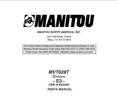 Manitou MVT628T Evolution E3 Parts Catalog • £29.99