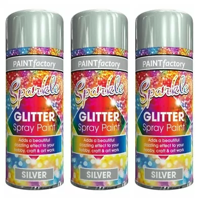 3x200ml Clear Lacquer Spray Paint With Sparkling Silver Glitter Hobby Craft Arts • £8.49