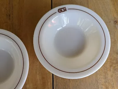 Pair Of Pyrex GSI Milk Glass Cereal Bowls 6.5  Brown Stripe Tableware By Corning • $19.99