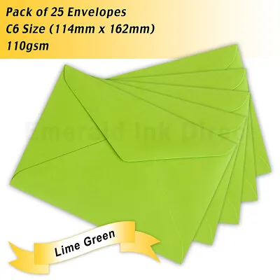 Pack Of 25 Envelopes - C6 Size (114mm X 162mm) - Lime Green • $8.95