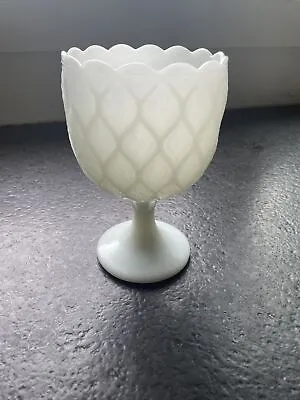 White Milk Glass Goblet Candy Dish Vase Urn Stemmed With Diamond Pattern • $32.99