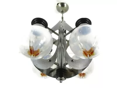 Design Mazzega Murano Chandelier 5 Lights Art Glass Chrome Space Age Italian • $600