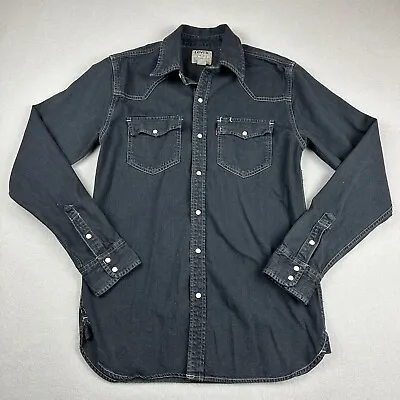 Vintage Levis Longhorn Mens Small Western Denim Shirt Black LVC Pearl Snap • $185