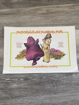 McDonaldland Manners Vinyl Placemats Ronald Mcdonald Grimmase VINTAGE 1970 • $12.95
