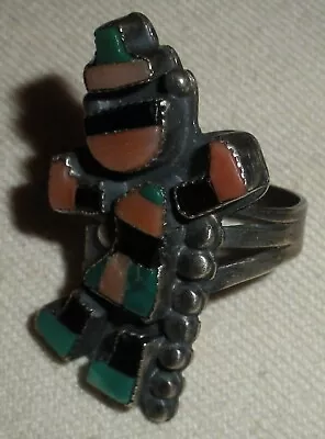 VINTAGE NAVAJO RAINBOW MAN TURQUOISE CORAL STERLING SILVER RING SIZE 6.5 Vafo • $175