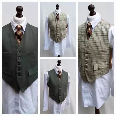 Vintage Bespoke Reversible Tattersalls Check/green Moleskin Waistcoat Uk 40/42 • £10