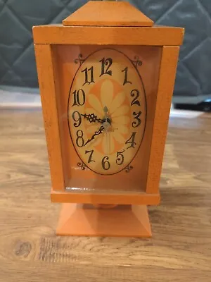 VTG 70s Westclox No-Cord Mid Century Modern Orange Wooden Clock Apothecary • $99.99