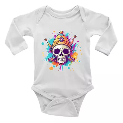 Viking Skull Baby Grow Vest Bodysuit Gothic Emo Skeleton Face Boys Girl Gift L/S • £5.99