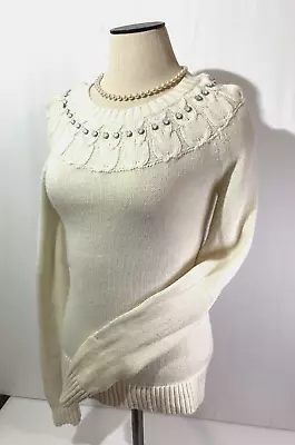 Milly Woman’s Sweater Merino Wool/ Cotton Size S Knit Long Sleeves Rhinestones • $27.77