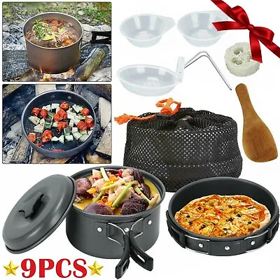 £10.39 • Buy 9 Set Portable Camping Cookware Kit Outdoor Picnic Hiking Cooking Equipment
