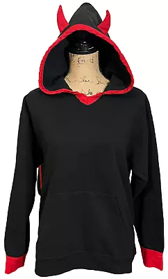 Hanes Vtg Y2K Pullover Hooded Sweatshirt Custom Devil Horns S Cosplay Costume • $13